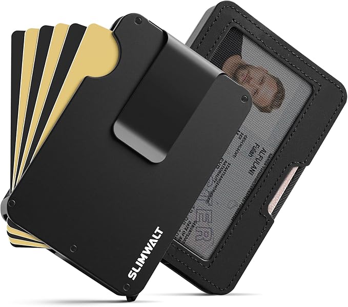 Fan-out Wallet for Men with ID Window and Money Clip - Minimalist Slim Cardfan Card Holder, Mens Wallet with RFID Blocking, Metal Pop Up Wallets Black, Gifts for Men
