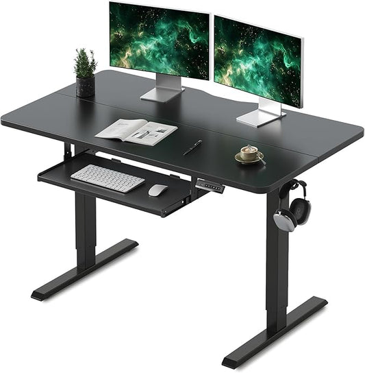 FEZIBO Standing Desk with Keyboard Tray, 48 x 24 Inch Adjustable Height Sit Stand Desk with Memory Presets for Home Office, Ergonomic Computer Workstation, Black