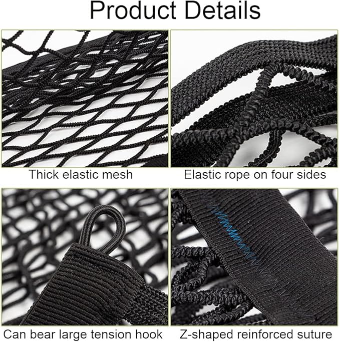 [2 Pack] Upgrade 3-Layer Small Cargo Net for Trunk RV Boats Home Storage Stretchable Mesh Pocket Net with 4 Mounting Screw and Built-in Hooks 18 x 9.8 inch
