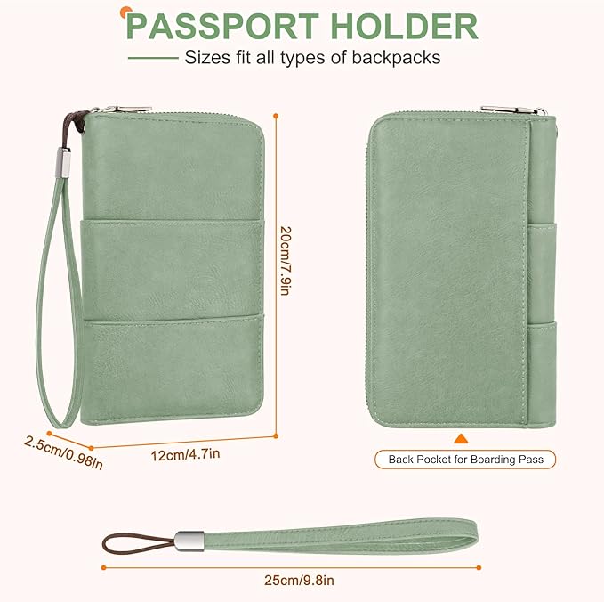 Family Passport Holder Wallet with Zipper, RFID Blocking Travel Document Organizer, PU Leather Passport Wallet for Women Men, Passport Cover Travel Wallet for Boarding Pass, ID, Money, Ticket