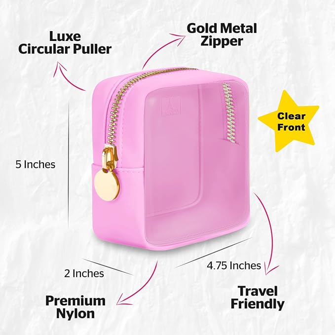 DANCOUR Clear Mini Makeup Bag for Purse Small Cosmetic Pouch Travel Organizer Transparent Toiletry Case Mini Pouch Light Pink