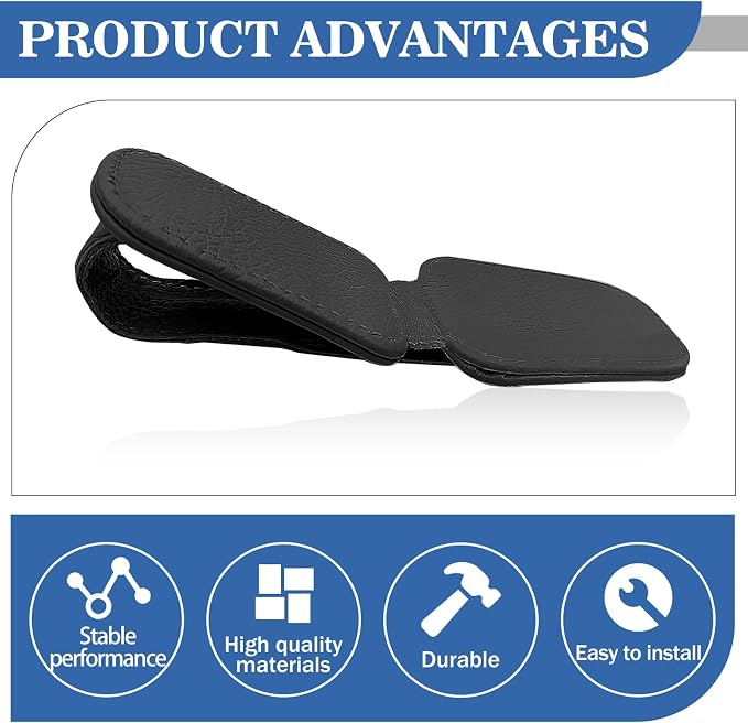 Car Glasses Holders Sun Visor Magnetic Leather Sunglass Holder for Car Suitable for Glasses Car Visor Accessories Universal for Most Car Sun Visor, Black