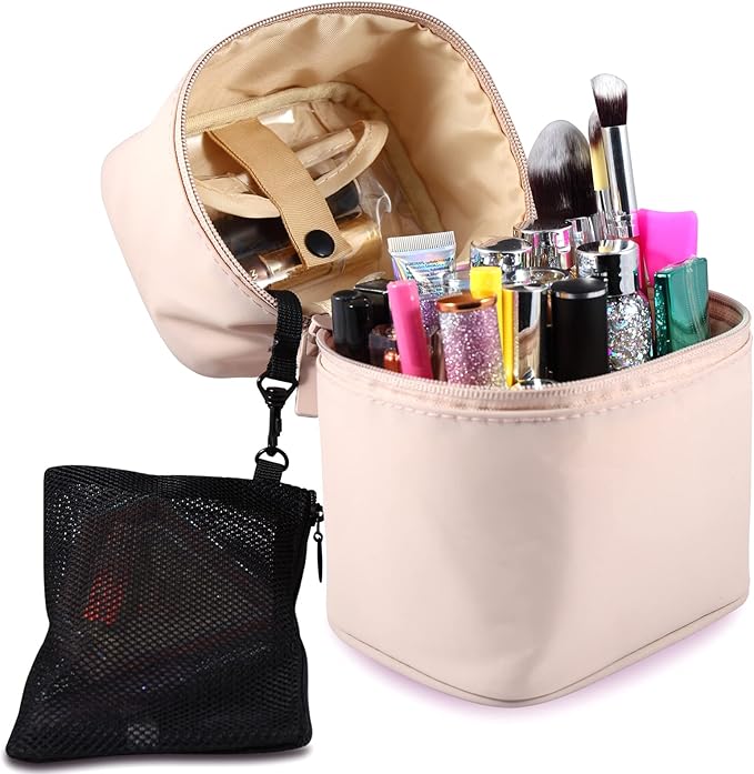 Makeup Brush Organizer Makeup Bag Brushes Set Case 7.5x5.5x4.4 Inch Professional Travelling Brush Pen Pencil Holder Make Up Cup Storage Organizer Case Pencil Pouch Cosmetic Bag for Travel (Pink)