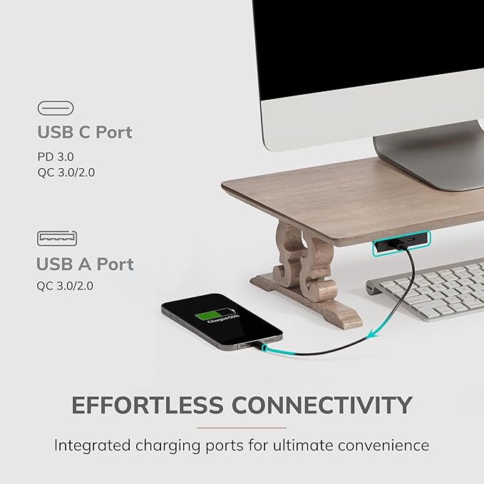 Anji Mountain Monitor Stand - Desktop Organizer & Laptop Riser, Ergonomic Monitor Riser, Space-Saving Monitor Stand for Desk, Durable Construction, Easy Assembly, Ideal for Home & Office,Biscotti
