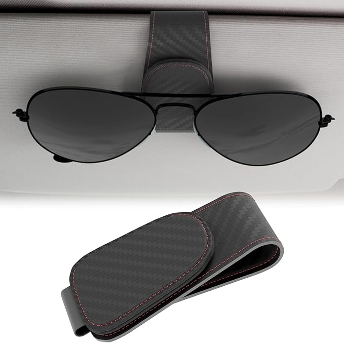 BFXM Sunglass Holder for Car, Sunglasses Holder Eyeglass Hanger Clip Magnetic Leather for Car Visor, Cars Sun Visor Ticket Card Clip