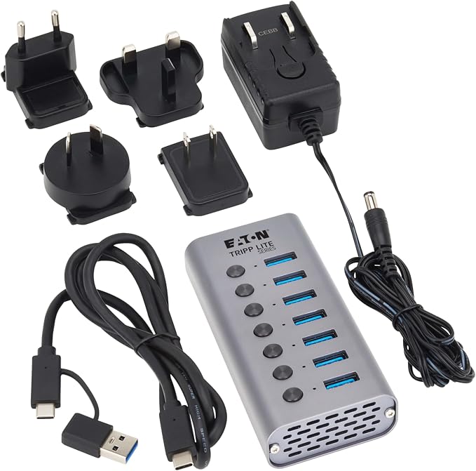 Eaton Tripp Lite Series USB C Hub 3.2 Gen 1 with 7 USB-A Ports and Individual On/Off Switch, 5 Gbps Data Transfer, Plug-and-Play, USBC Laptop Docking Station, 3-Year Warranty (U360-007-SW)