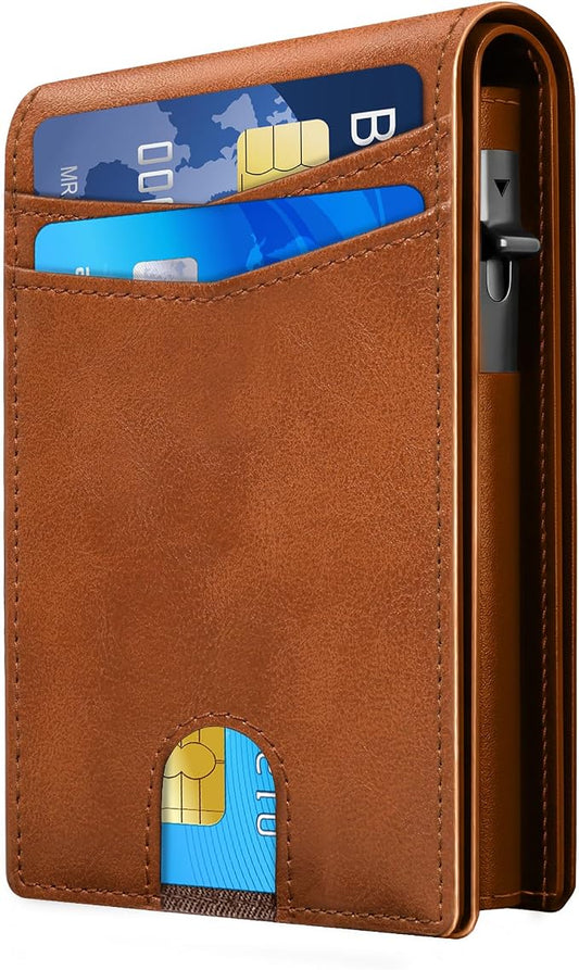 QLD 2026 Wallet for Men - RFID Blocking [Functional & Practical] Bifold Slim Minimalist Credit Card Holder Pop Up Wallet Metal Case with Cash Slot, Front Pocket with ID Window, Gift Boxed