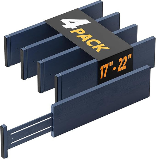 SpaceAid Bamboo 4 Pack Dresser Drawer Dividers, 4.65??High Adjustable 17??22??Drawer Organizers, Expandable Organization for Clothing, Clothes, Dressers, Navy Blue