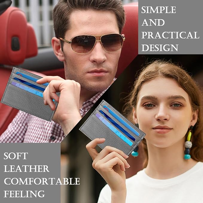 WOXVM Credit Card Holder Wallet RFID Blocking Slim Credit Card Cases Holder Premium Leather Minimalist Front Pocket Small Wallet with 6 Card Slots and 1 Pockets for Men Women (Grey)