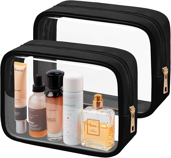 TSA Toiletry Bag Clear Makeup Bag Travel Essentials Cosmetic Bag for Men and Women Black 2Pcs