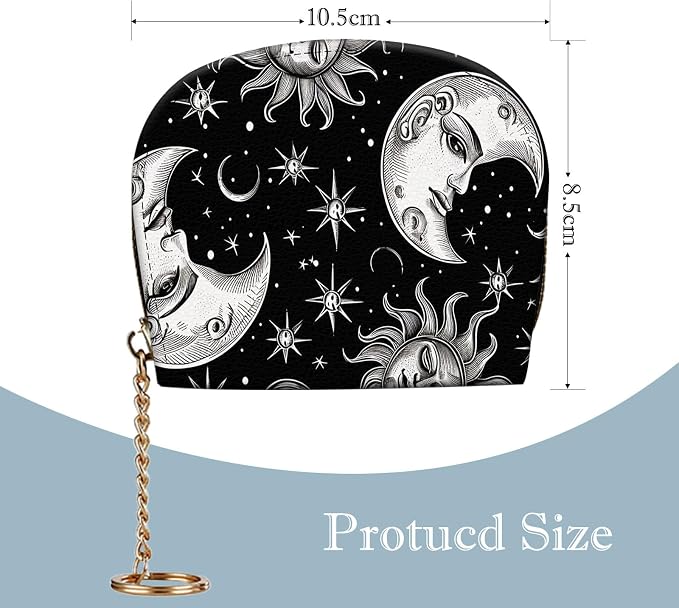 Women's Slim RFID Wallet – Compact Leather Card Holder Wallet for Women, 9 Card Slots RFID Blocking Credit Card Organizer, Small Travel Wallet - Vintage Sun Moon Stars