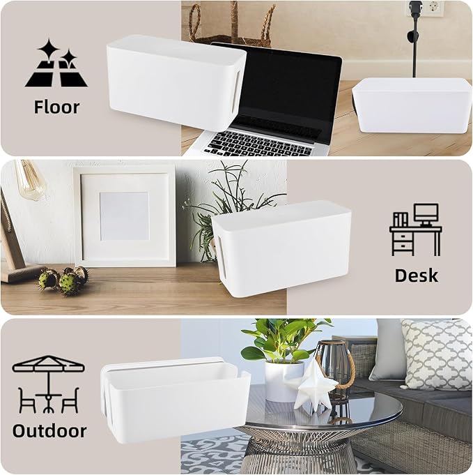 YaeCCC Cable Management Organizer Box Power Strips Hider Power Cords Hider for Desk, TV, Computer, USB Hub,Cords (Set of Three) White