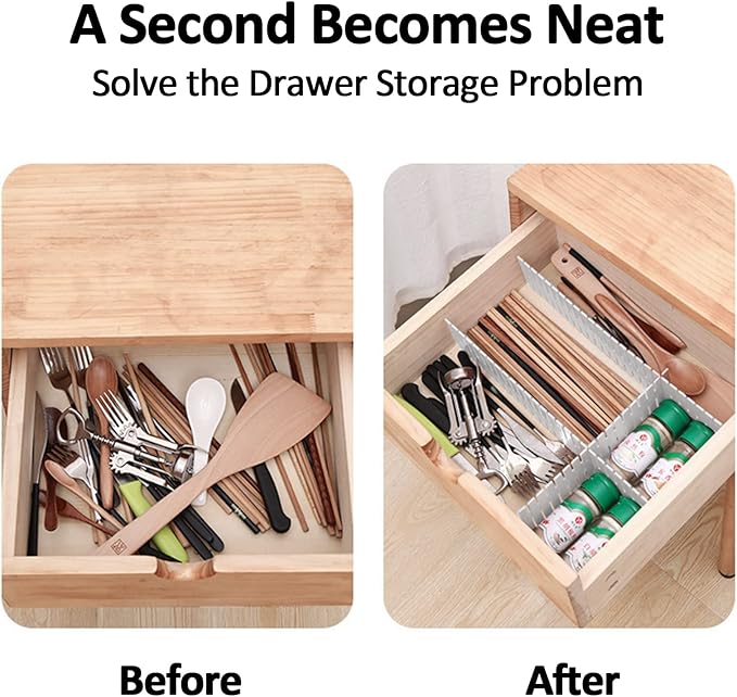 14.5 in White Adjustable Drawer Dividers, TWUTGAYW 8PC DIY Grid Drawer Organizer Dividers, Plastic Organizer Separator for Socks Underwear Makeup Cosmetic Clothes Can Help Tidy Kitchen Bedroom Dresser