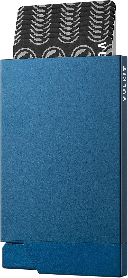 VULKIT Pop up Card Holder Minimalist Credit Card Holder RFID Blocking Slim Metal Card Case for Men or Women (Navy)