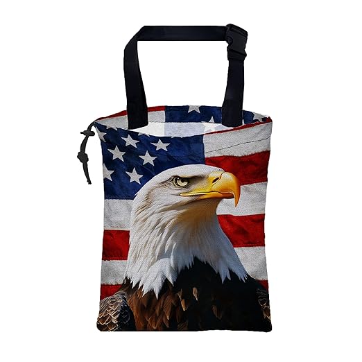 Car Trash Bag American Flag and Eagle Leak-Proof Car Garbage Bag with Drawstring Foldable Canvas Trash Bin with Adjustable Buckle for Car Accessories, Travelling, Camping