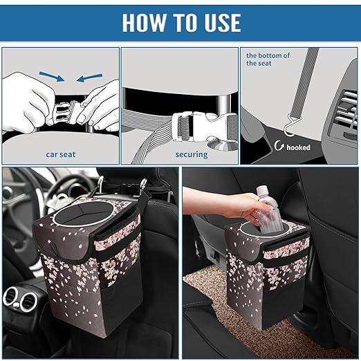 Car Trash Can – Multi-Purpose, Lightweight and Portable with Durable Water-Resistant Coating, No Installation Required, Practical and Ample Capacity, Variety of Colors.Pink Falling Petals