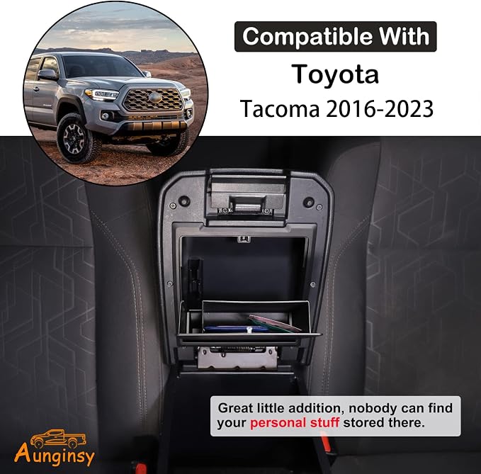 Aunginsy Armrest Console Storage Box Compatible with Toyota Tacoma 2016-2023 Center Console Handrail Privacy Storage Box Organizer Tray Insert Pallet Manager Accessories