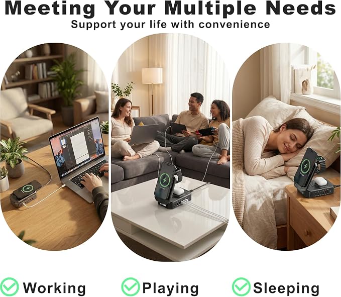 250W Charging Station for Multiple Devices Apple, Foldable 9‑in‑1 Wireless Charger for iPhone, iWatch, USB‑C PD100W Fast Charging Stand Dock for MacBook Air & Pro (Wireless Charging Only for Apple)