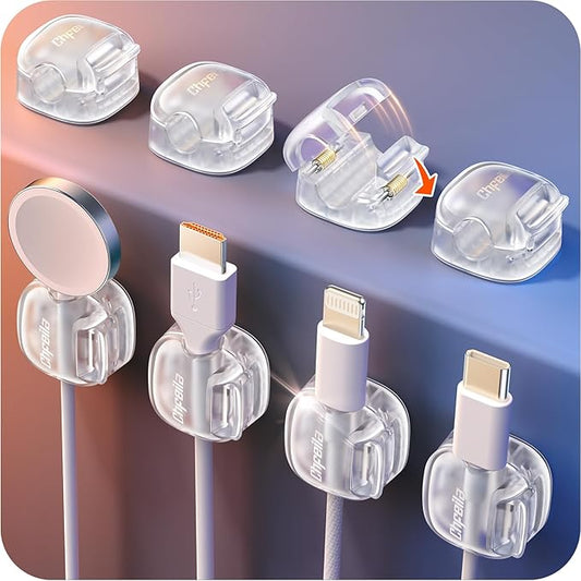 Cable Clips,8 Pack Cord Holder Cord Organizer [1s Lock & Strongest Adhesive] Spring Cord Clips Phone Charger Wire Desk Cable Management Nightstand Home Office School Decor Women Desk,Transparent Clear