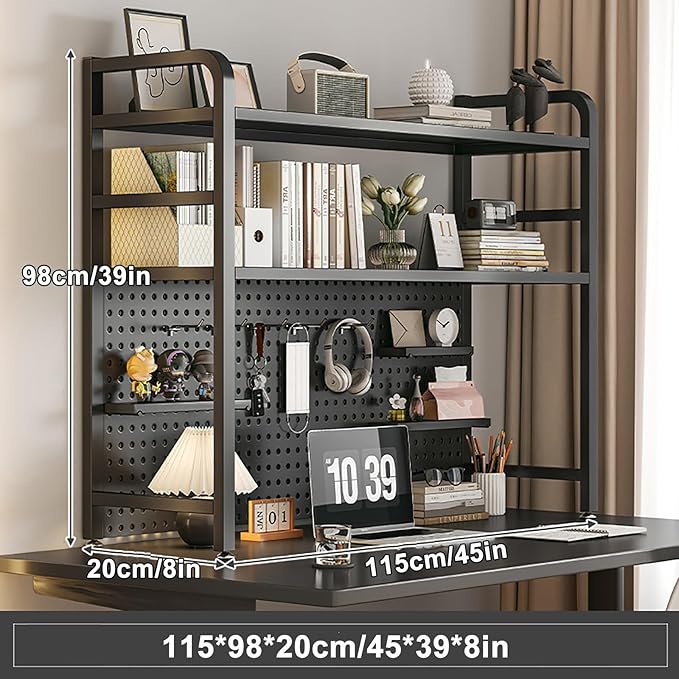 Standing Desk Shelf Desk Shelf Organizer, Countertop Hutch Bookcase Organizer, Desktop Bookcase Bookshelf Desk Hutch, Home Decor, Load Bearing Capacity 50 kg/110 lbs(Black,115*98*20cm/45*39*8in)