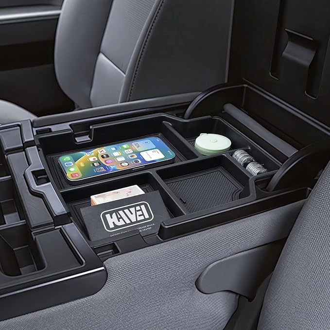 HGWEI Center Console Organizer Compatible with 2014-2018 Chevy Silverado/GMC Sierra 1500 & 2015-2019 2500HD/3500HD Interior Accessories, Middle Armrest Storage Box Insert Tray (Fit Jump Seat ONLY)