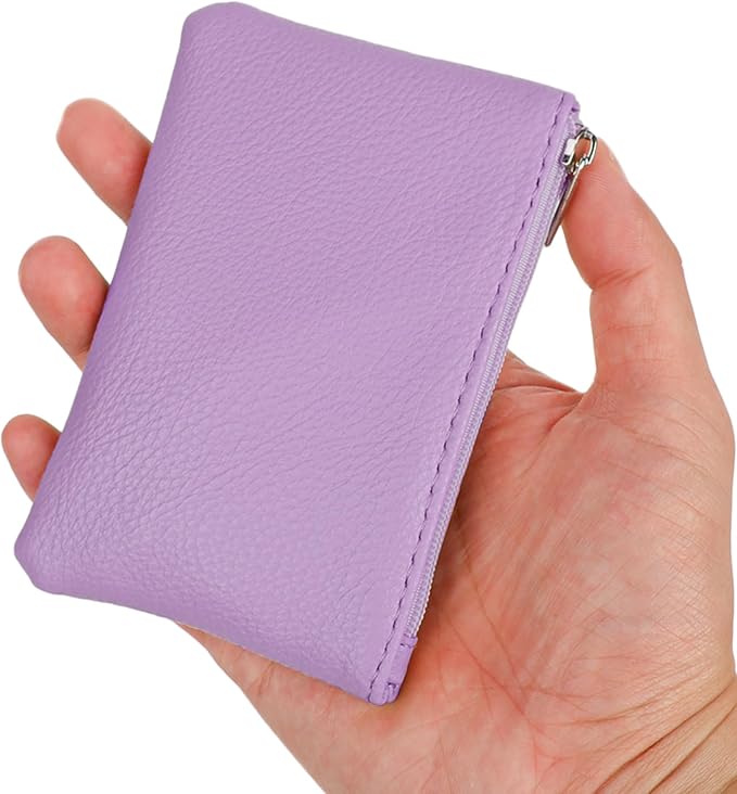 KALIONE 2 Pack Coin Purse, Portable PU Leather Coin Purse with Zipper Coin Purse Mini Change Purse Small Coin Purse for Women Credit Card Folded Bills ID Key(Blue&Purple)