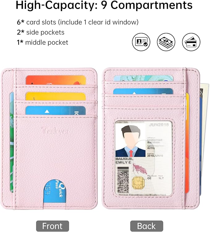 Teskyer Slim Wallet for Men, Minimalist Front Pocket RFID Blocking Leather Wallet Credit Card Holder for Men & Women