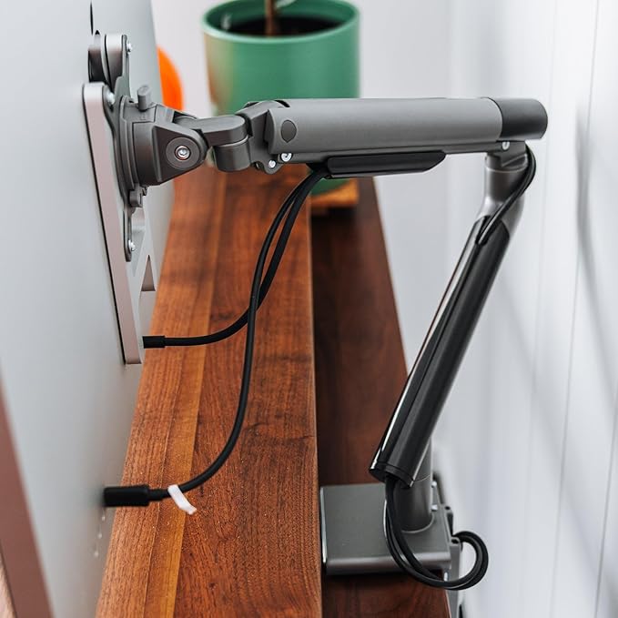 Desky Single Slim Monitor Arm ??Adjustable Desk Mount with Gas Spring, VESA 75/100, 360° Rotation, Cable Management, Fits Monitors Up to 32", 19.8 lbs Capacity (Space Grey