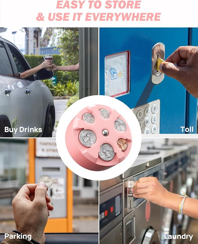 JOYTUTUS Universal Coin Holder, Large Capacity Coin Holder for Car, Portable Car Change Holder Coin Organizer, Car Trucks Accessories, Coin Sorter for Car & Wallet & Pocket,Pink