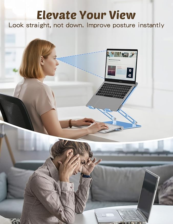 Aoviho Laptop Stand for Desk ??Adjustable Aluminum Laptop Riser with Unique Cat-Shaped Cooling Vent, Portable Desk Gift & Decor, Compatible with MacBook Air Pro, Dell, HP, Lenovo (10"-17.3"), Sky Blue