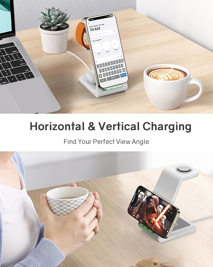 Wireless Charging Station for Apple - 3 in 1 Wireless Charger Stand Dock Watch and Phone Charger Station for Apple Watch 11/8/7/SE/6/5/4/3/2, iPhone 17 Air 16-12 Pro Max SE XS X, Samsung, AirPods
