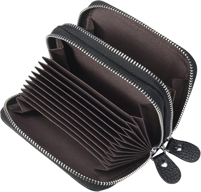 traderplus Women's RFID Blocking Leather Zipper Card Wallet Small Purse Credit Card Case Holder for Mother Day Gift (Black)