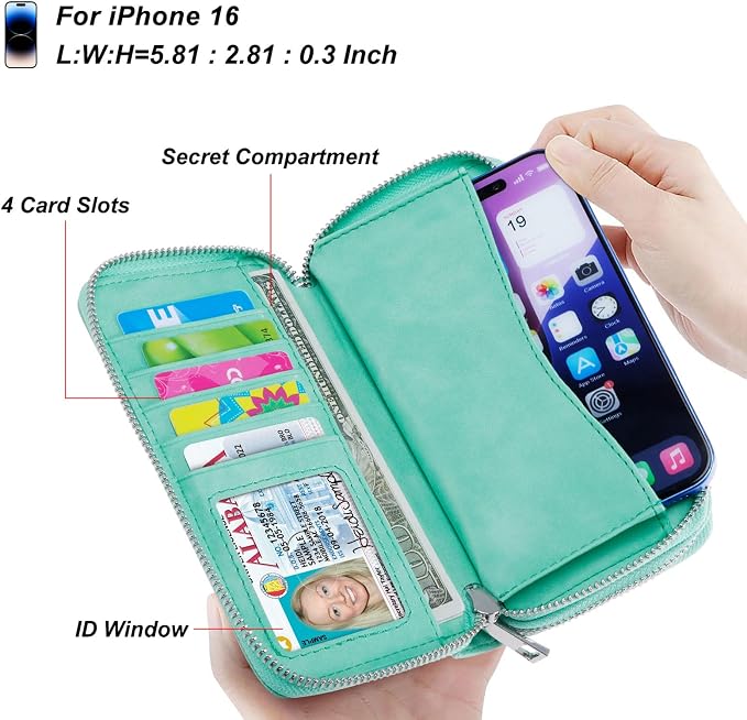 Cellphone Wallet for Women Dual Zipper Long Purse with Removable Wristlet