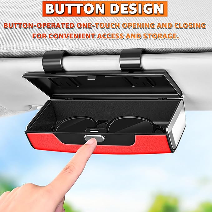 Car Sunglasses Holder for Sun Visor, Button Leather Eyeglass Hanger and Interior Storage Box