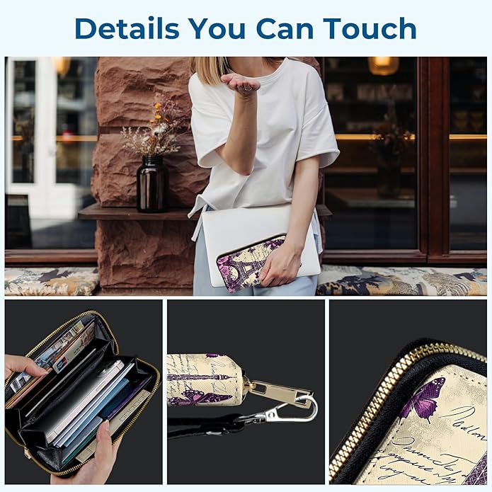 Wristlet Wallet for Women, RFID Blocking Phone Wallet, Large Capacity Zip Around Clutch, Fits iPhone 15 Pro Max, Travel Organizer Purse