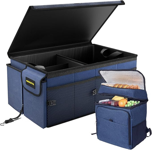 MIKKUPPA Car Trunk Organizer with Cooler - 65L Collapsible Trunk Organizer with Lid, Sturdy Car Storage for SUV Auto Truck Van with Adjustable Straps and Non Slip Bottom (Blue)