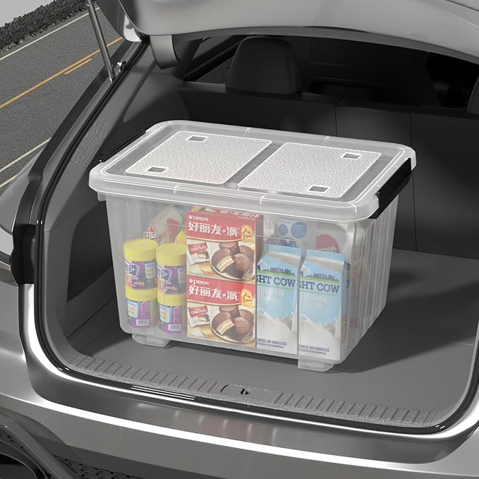 Farmoon 50 Quart Clear Storage Bin, Large Plastic Stackable Box with Lid, 4 Packs