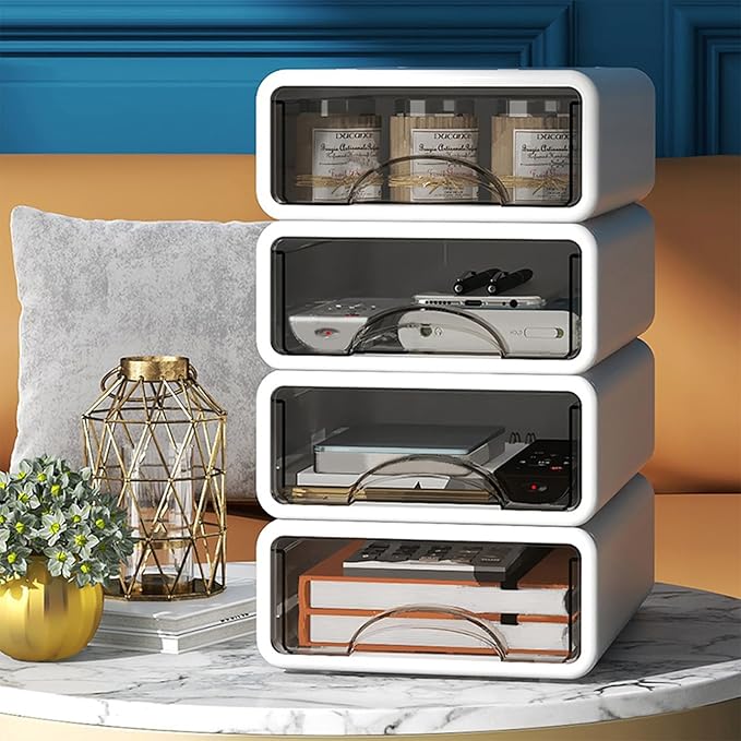 Desk Organizer with Drawers, Stackable Storage Drawers with Compartments Desktop Organization for Office Supplies, Makeup, Pencils, Tape, Erasers, Paperclips, Chargers (White 2S2M)