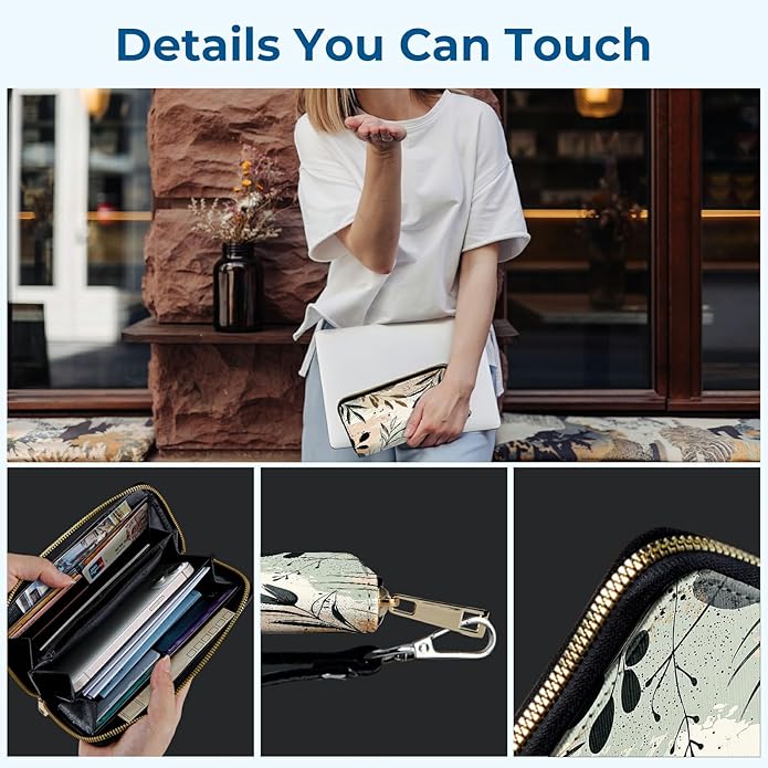 Wristlet Wallet for Women, RFID Blocking Phone Wallet, Large Capacity Zip Around Clutch, Fits iPhone 15 Pro Max, Travel Organizer Purse