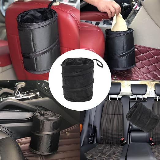 2 Pack Collapsible Car Trash Can, Mini Pop-Up Waterproof Auto Garbage Bin with Velcro for Hanging, Vehicle Carrying Trash Bag for Car, Truck, SUV, Mini Van,Black