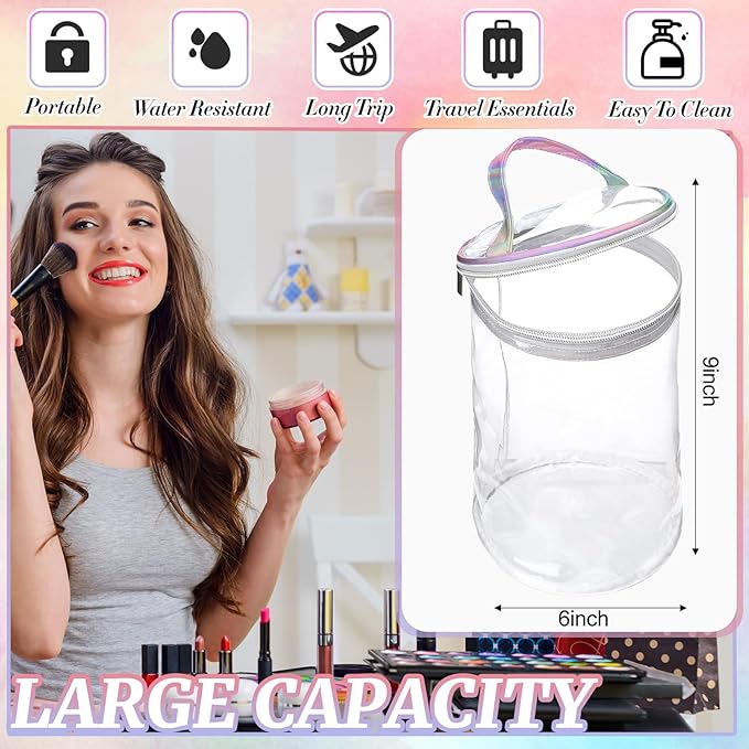 Sanwuta Clear Lotion Bag for Toiletry Sunscreen Cylinder Makeup Bag Heavy Duty Travel Organizer Pouch Waterproof Cosmetic Pouch with Handle Zipper Gift for Summer Beach Pool Airport Women(Silver)