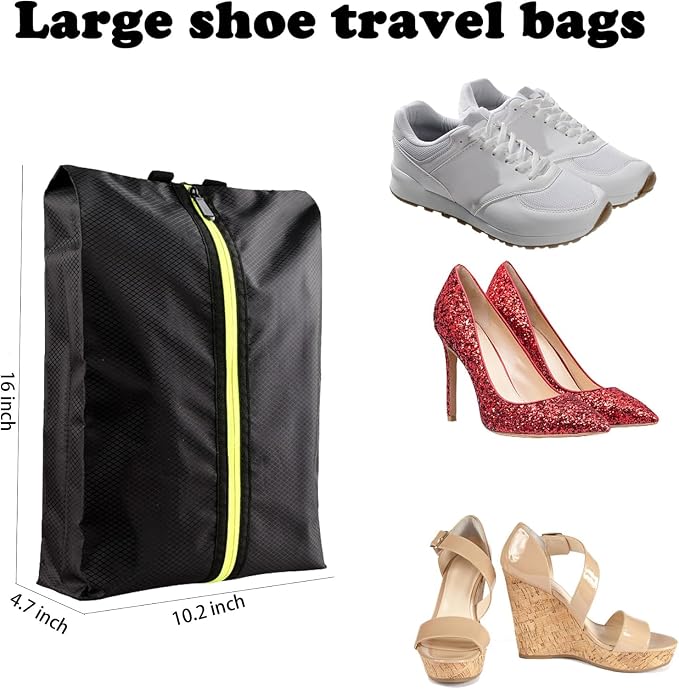 Shoe Bags for Travel, Large Capacity Waterproof Portable Shoe Bags with Zipper, Golf soccer cleats Shoe Bag, Multi-Functional Travel Shoe Pouch for Men & Women (Black)