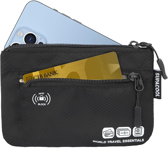 SUPACOOL Passport Holder Bag, Travel Wallet for Men Women Family, Passport Pouch, Card Holder Organizer, RFID Blocking, Two-piece Set(Black)