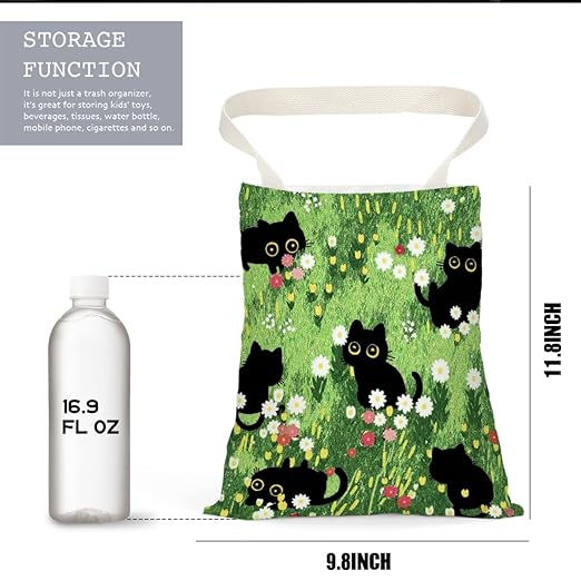 Black Cat Car Trash Bag, Car Trash Bag Hanging, Waterproof Cars Back Seat Hanging Organizer and Storage Trash Bags for Vehicle Travelling Camping