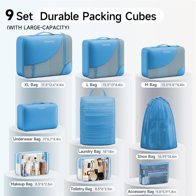 9 Set Packing Cubes for Travel, Gifts for Women Mom,Anti-Tearing Suitcase Organizer,OlarHike Vacation Essentials & Accessories for Cruise Ship