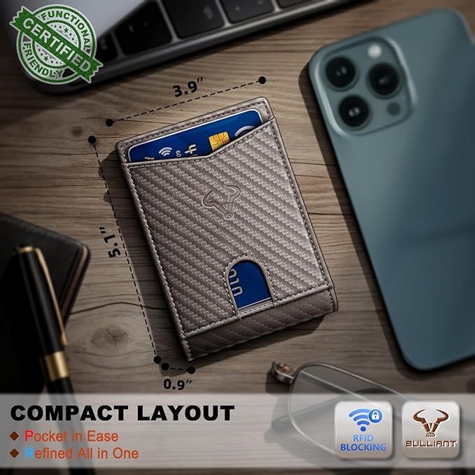 BULLIANT Men Wallet, Slim Leather Wallet Front Pocket Card Holder Gift For Men 11 Slots RFID Blocking
