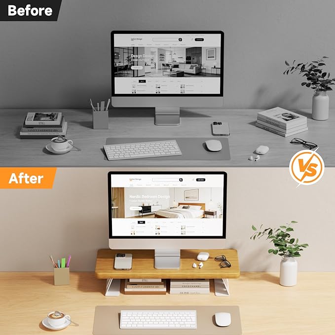 Monitor Stand - 24 Inch Wood Monitor Stand Riser, 220 Pounds Load Capacity Desk Monitor Riser for Laptop/PC/Printer, Desktop Stands Organizer for Home Office