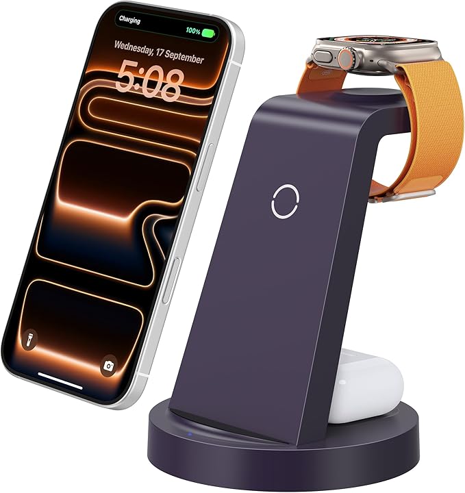Anlmz 3 in 1 Charging Station for iPhone - Wireless Charger for Apple Products Multiple Devices - Charging Dock Stand for AirPods (for iPhone 17 16e 16 15 14 13 pro 12 11 X Max)