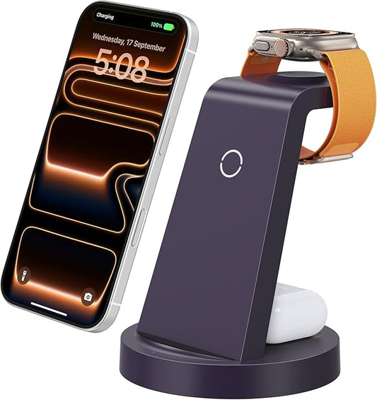 Anlmz 3 in 1 Charging Station for iPhone - Wireless Charger for Apple Products Multiple Devices - Charging Dock Stand for AirPods (for iPhone 17 16e 16 15 14 13 pro 12 11 X Max)
