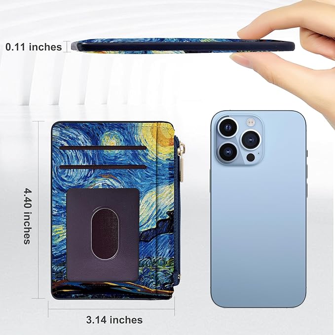 Tipmile Credit Card Holder for Women Slim Minimalist Front Pocket RFID Blocking Wallet Small Compact Card Case with ID Window, Starry Night